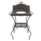 Vintage stílusú, antikolt sötétbarna színű, fém mosdóállvány lavorral